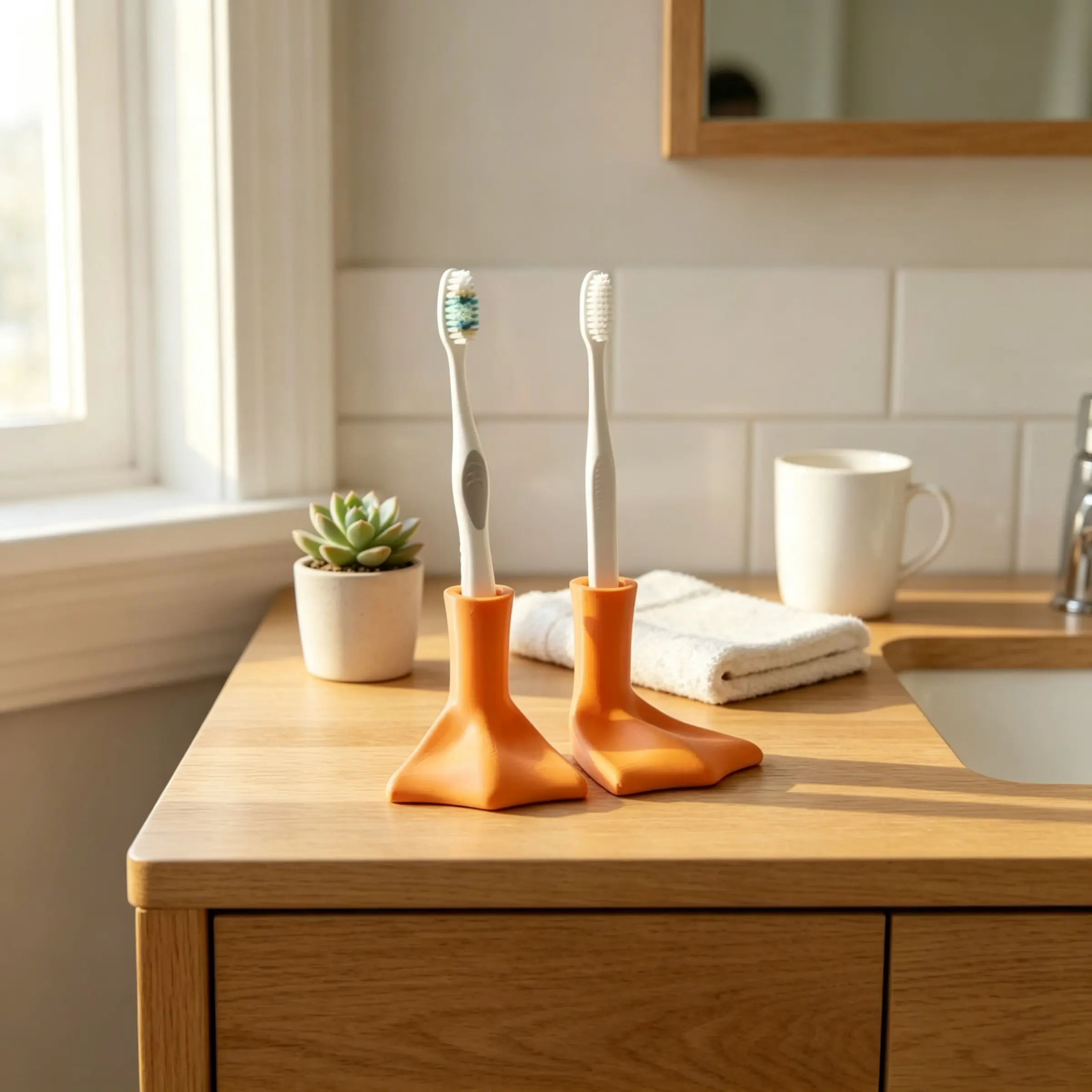 2pc 3D Printed Funny Duck Foot Toothbrush Holder, Creative Duck Paw Design, Bathroom Desktop Organizer, Fun Pen Holder Decor