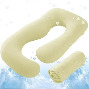 Sasttie Cooling Pregnancy Pillow Cover, 57-inch U Shaped Pregnancy Pillow Case, Fits 55 to 57 Inch Maternity Pillow, Yellow (No Pillow Insert)