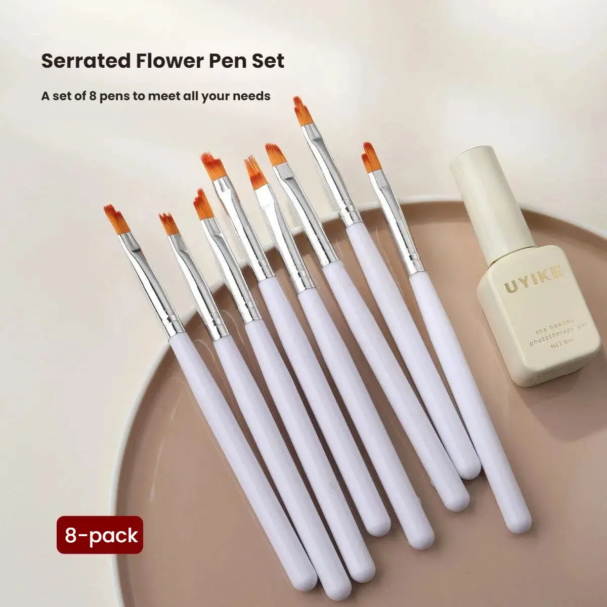 Nail Art Brush Set 8 Pcs, Zigzag Floral Brushes, UV Light Brushes, Soft Bristles, Precision Control, Professional Petal Nail Art, DIY Flower Brushes, Manicure