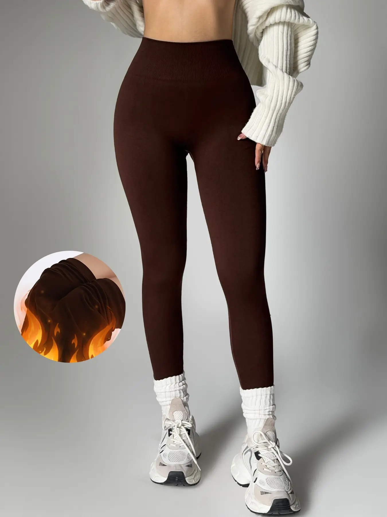 Women's Fall Winter Fleece Knit Long Pants, Yoga Sports Outdoor Tight Fit Leggings, Comfortable and Warm Activewear for Women