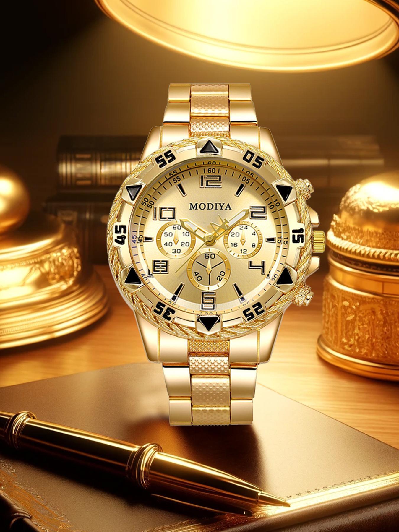 Men's Business Fashion Round Analog Quartz Watch, Fashion Watch for Party, Daily Clothing Decor, Trendy All-match & Exquisite Watch for Birthday Gift with Box