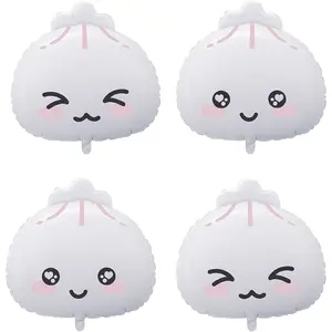 4PCS Little Dumpling Balloons, White Kawaii Bao Bun Foil Balloons, Dumpling Baby Shower Decorations for First Birthday or Asian Theme Party