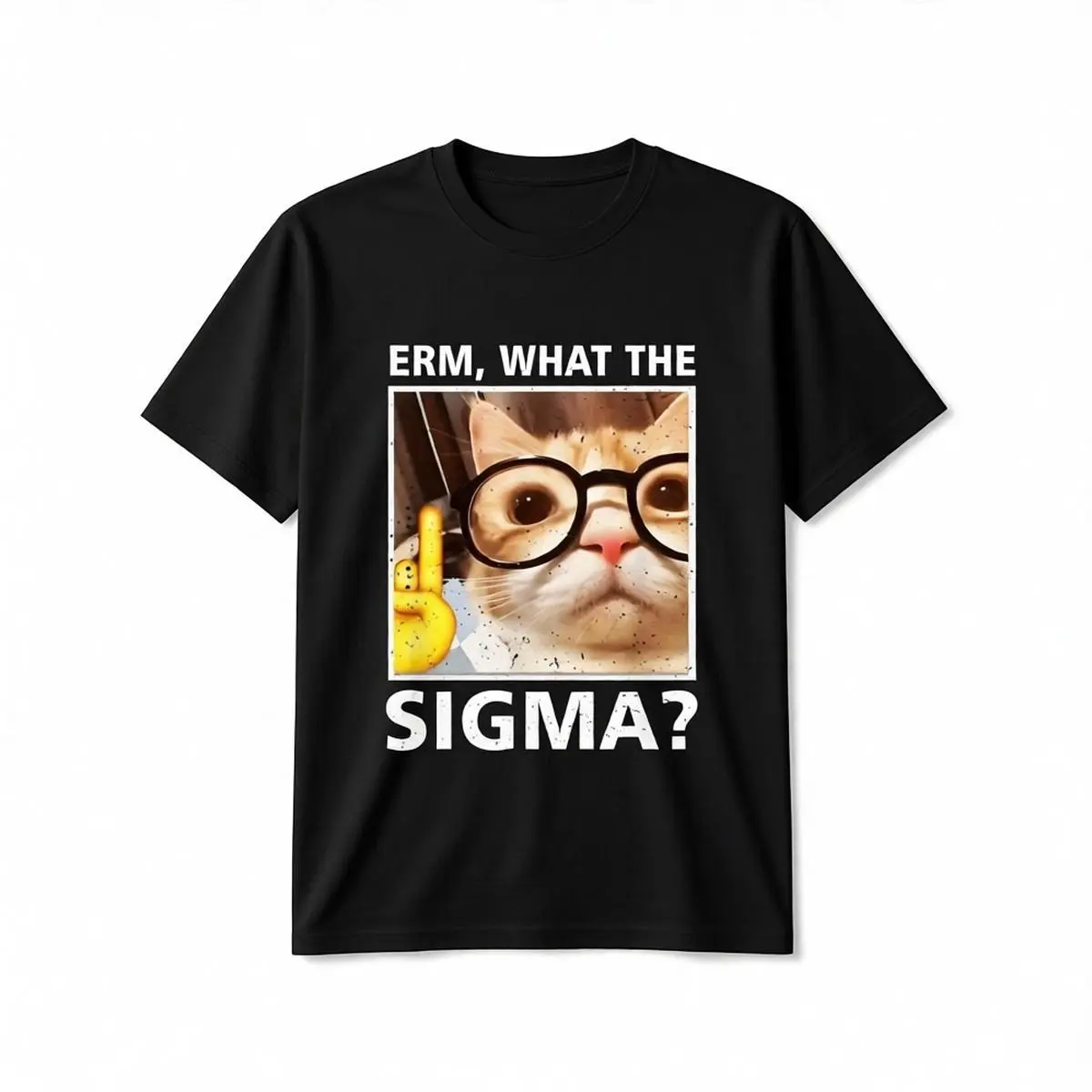 Streetwear Graphic T-Shirt with 'What The Sigma' Cat Meme Print, Unisex Heavy Cotton Classic Fit, Comfy Short Sleeve, Tshirt, Top, Shortsleeve, Basic, Menswear, Graphic Print, All Seasons, Casual, Round Neck, Tee, Chic, Everyday