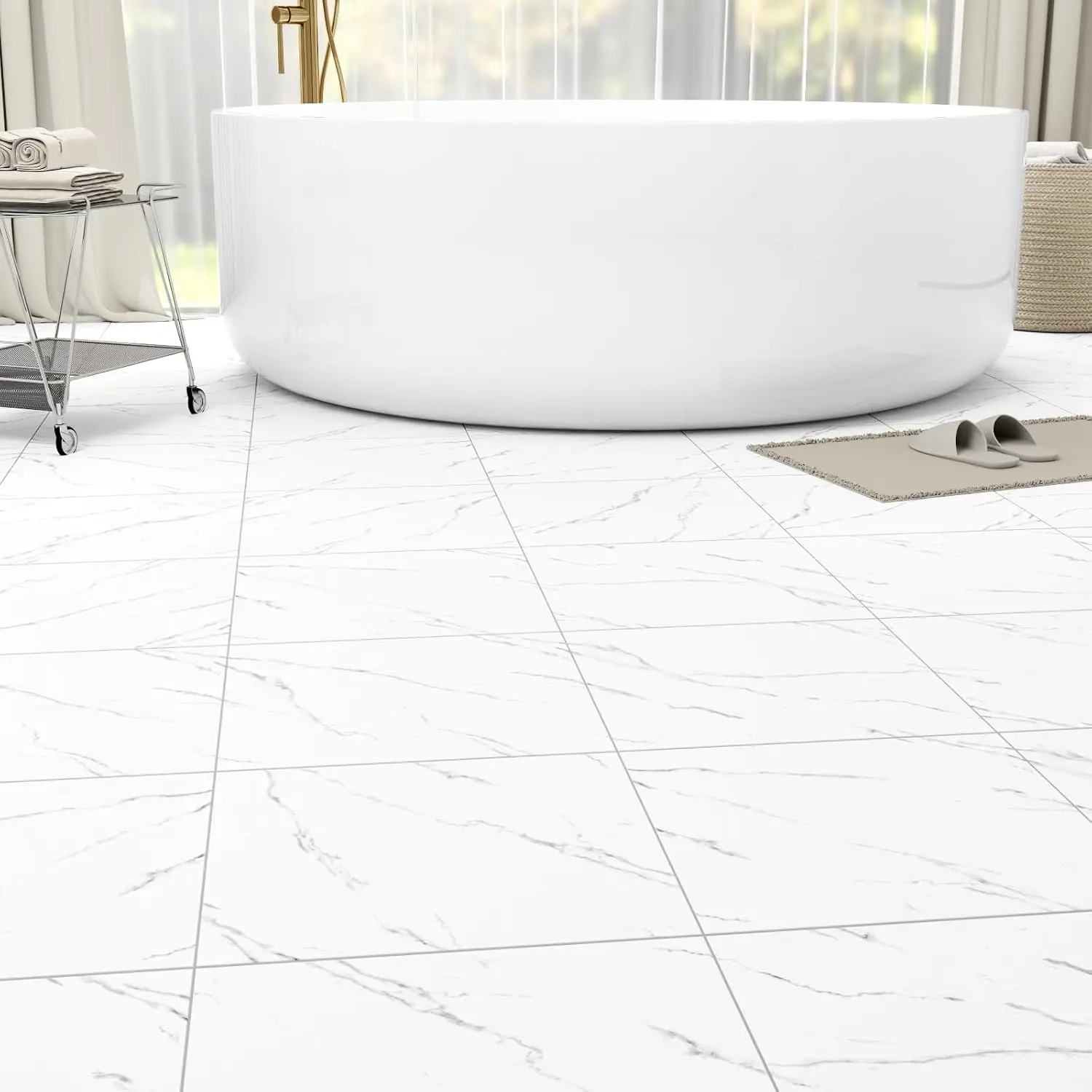 20-Pack Peel & Stick Floor Tiles 12 x 12 inch Vinyl Floor Self Adhesive  Flooring Planks DIY for Bathroom, Kitchen, Living Room, RV, Cover 20 Sq. Ft, White Vein Marble