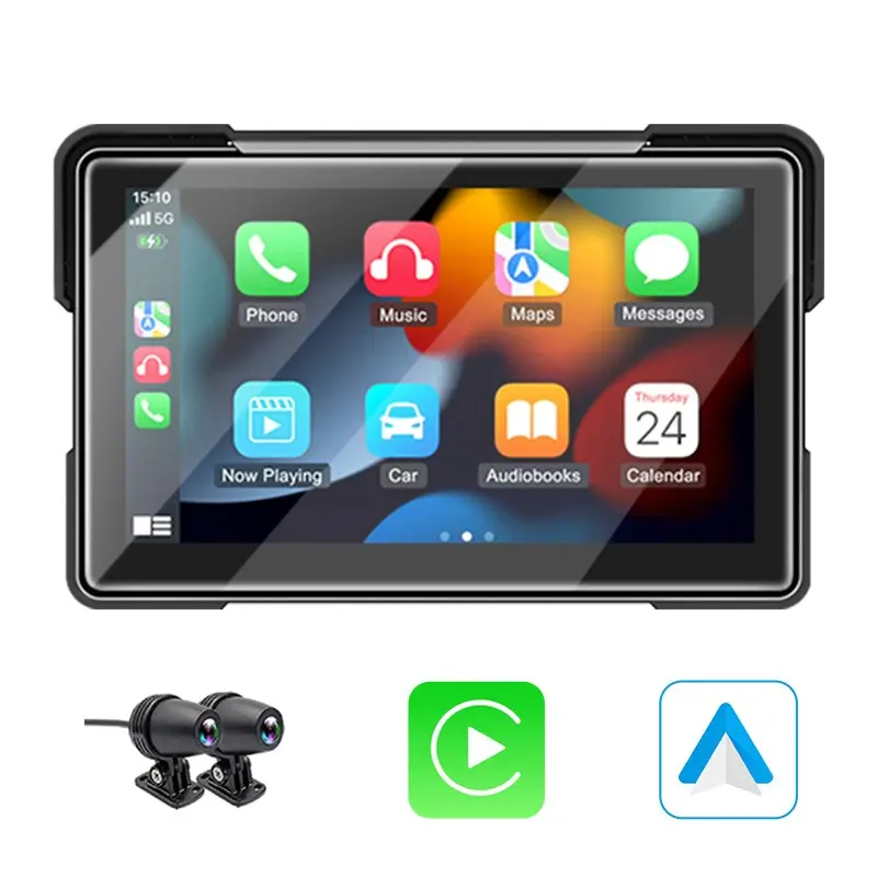 Venbes 7-Inch Portable Motorcycle Navigation, Wireless Carplay Android Auto, Ip67 Waterproof, Dual Camera Dvr, Voice Control, Bluetooth-compatible Connection