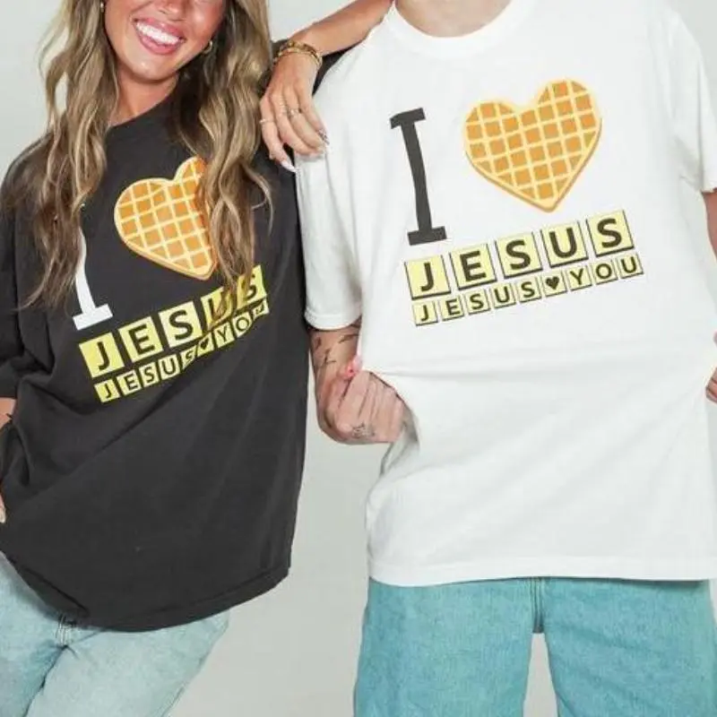 I Love Jesus Jesus Love You Waffle Comfort  Shirt, Bryce Crawford Merch, Christian Apparel Graphic Tee, Funny Christian Breakfast T-shirt, Unisex Casual 100% Cotton  Inspirational Quote TShirt,graphic t shirts tiktok shop