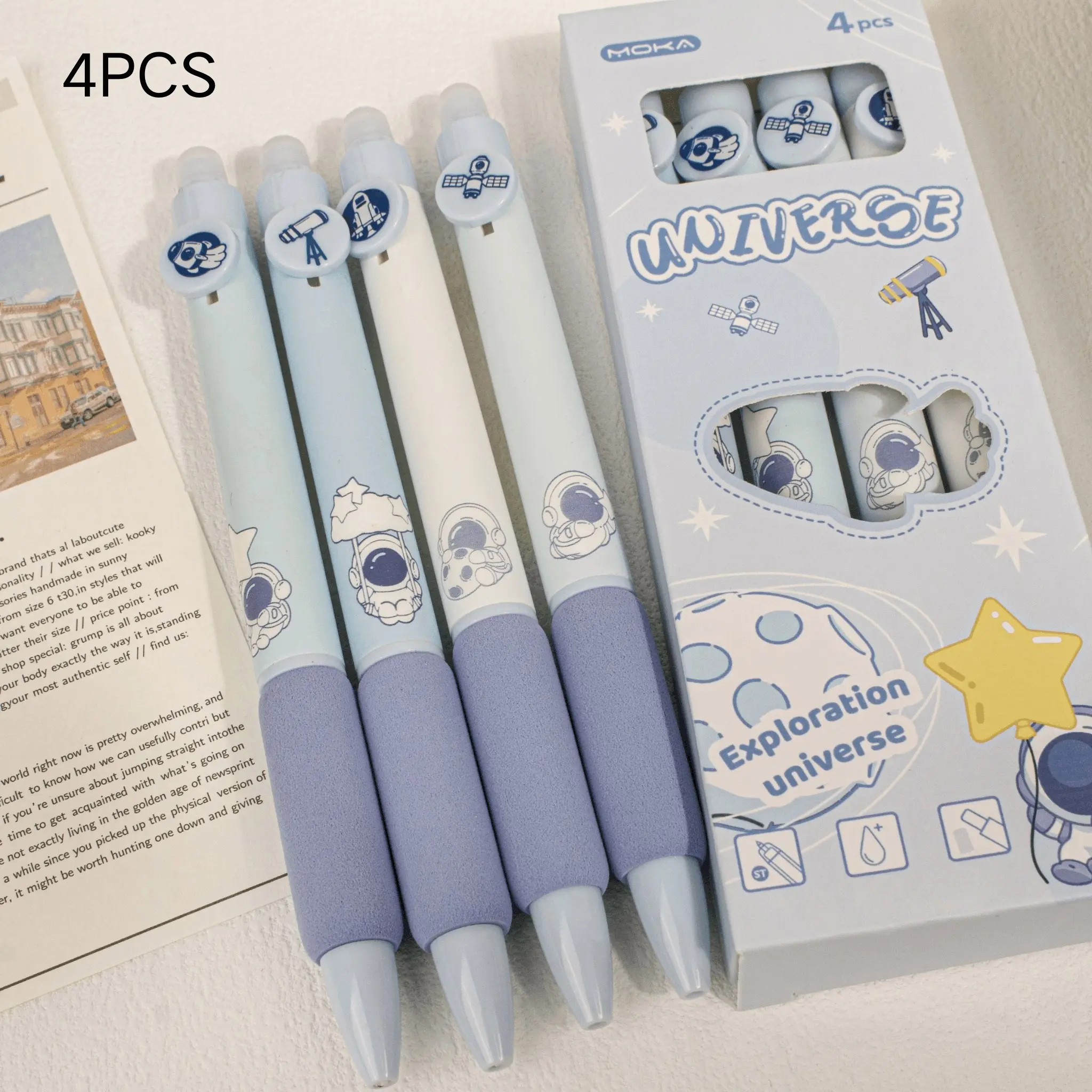 4 Cartoon Multi-Color Soft Grip Erasable Neutral Ball Point Pen Blue Erasable Pen High Color Gel Pen Soft Grip Sponge Pen Student Signature Pen
