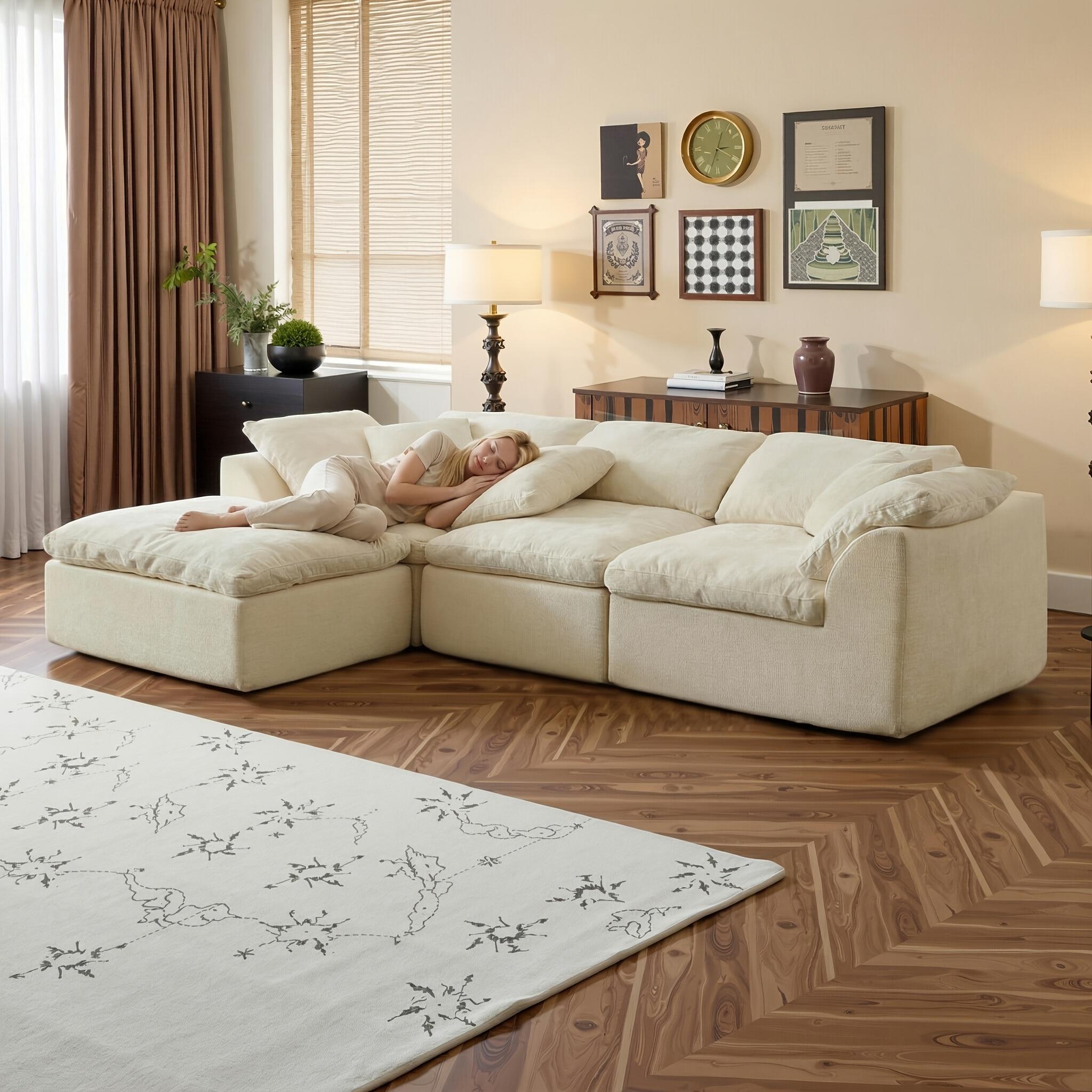 【1/2 Packages】108"Cloud Couches for Living Room, Boneless Couch L-Shape Comfy Sofa Modern Modular Sectional Sofa with Ottoman, Compressed Sofa, Cloud-Like Comfort, Flexible Modular, No Assembly Needed
