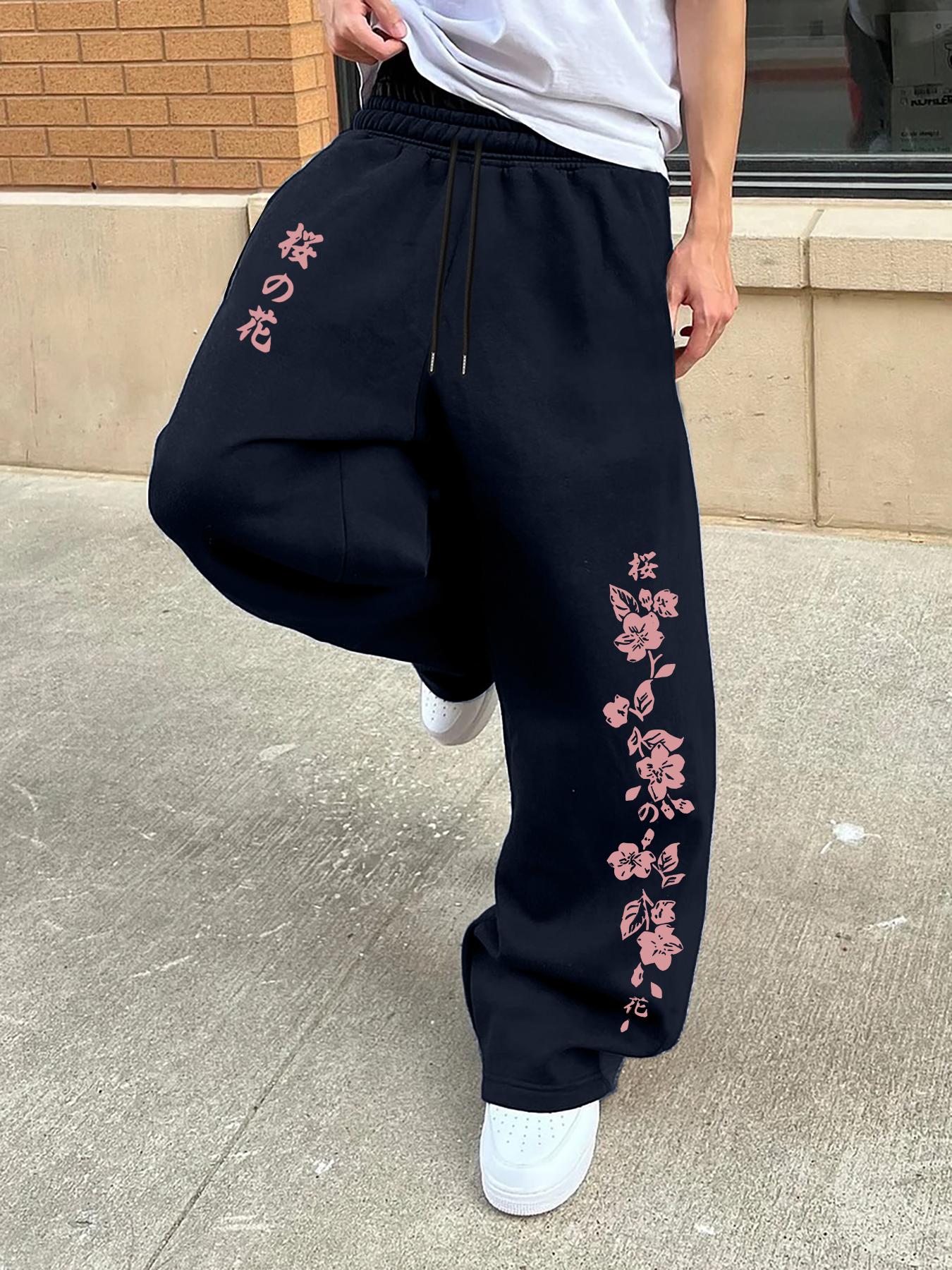 Men's Fashion Casual Street Style Printed Straight Leg Loose Fit Floral Print Sweatpants, Summer Fitted Design for Everyday Wear