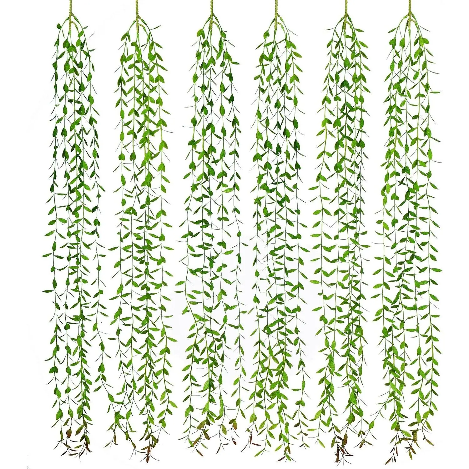6 count Artificial Vines  Greenery Garland Willow Leaves with  30 Stems  for Wedding Party  Garden Wall Decoration