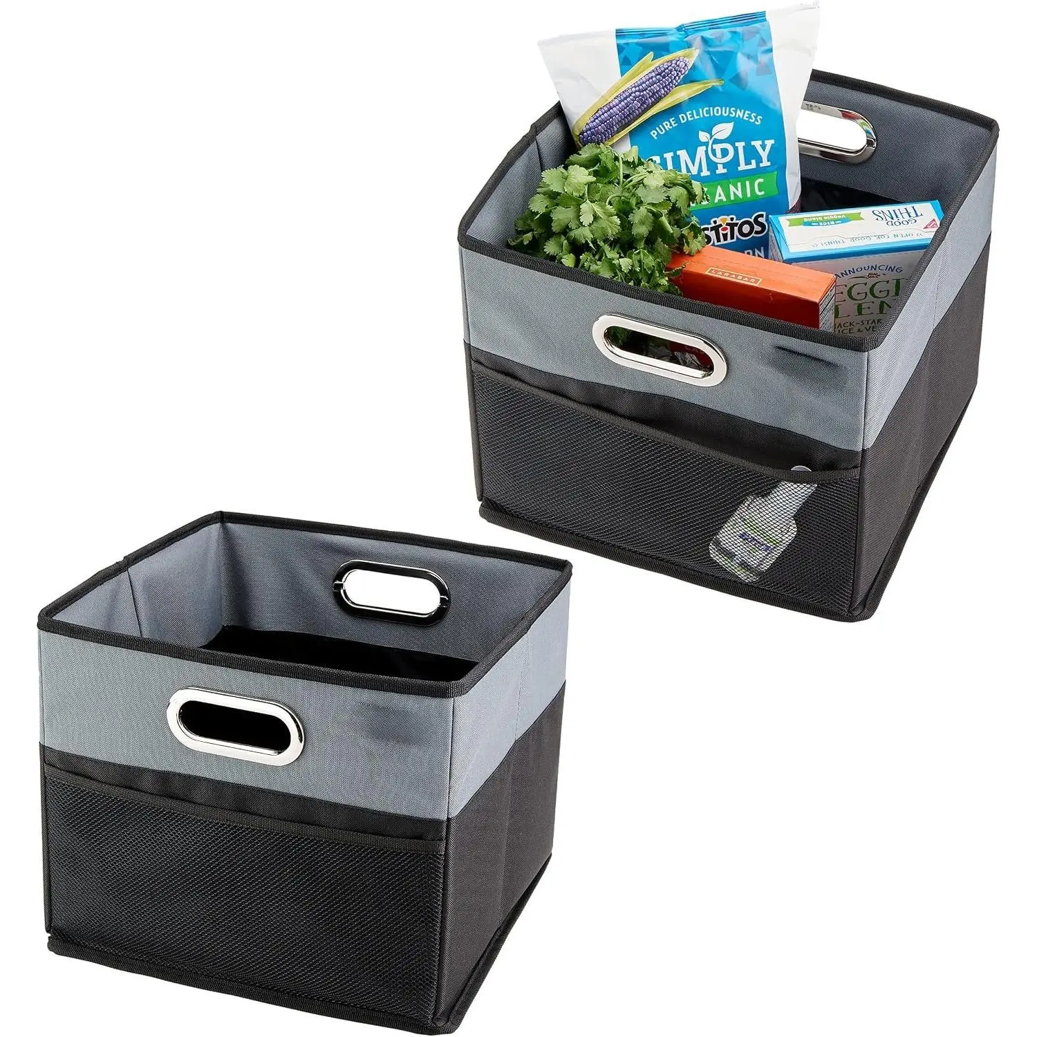 CargoCube  Trunk Storage Bins - Set of 2 Leakproof  Box Organizers |  Small  Trunk Organizer Bins With Bottom  Liner, Metal Carry Handles and Bottom Grip Strips