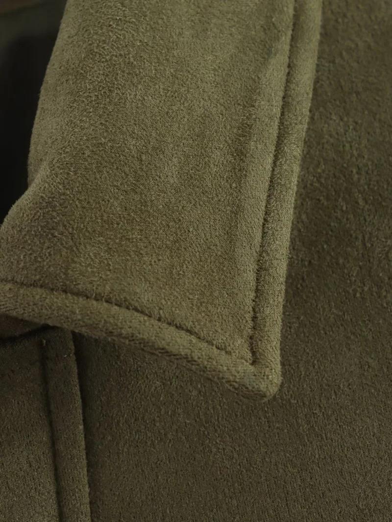 2026 Spring New Women's Suede Texture Effect Loose Fit Fashion Lapel Shoulder Bomber Jacket in Olive Brown & Burgundy