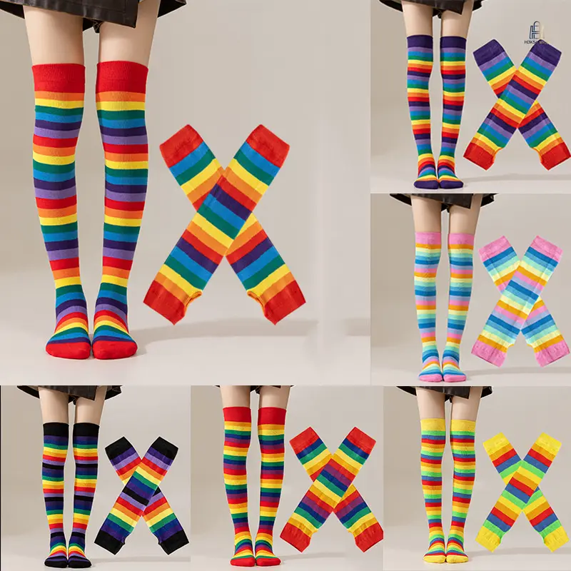 Over The Knee Socks |   Hot Rainbow Striped Thigh High Socks, Colorful Long Cosplay Socks for Women, Festive Stretchy Tall Socks for Halloween, Party Costume, Daily Matching,sohochic