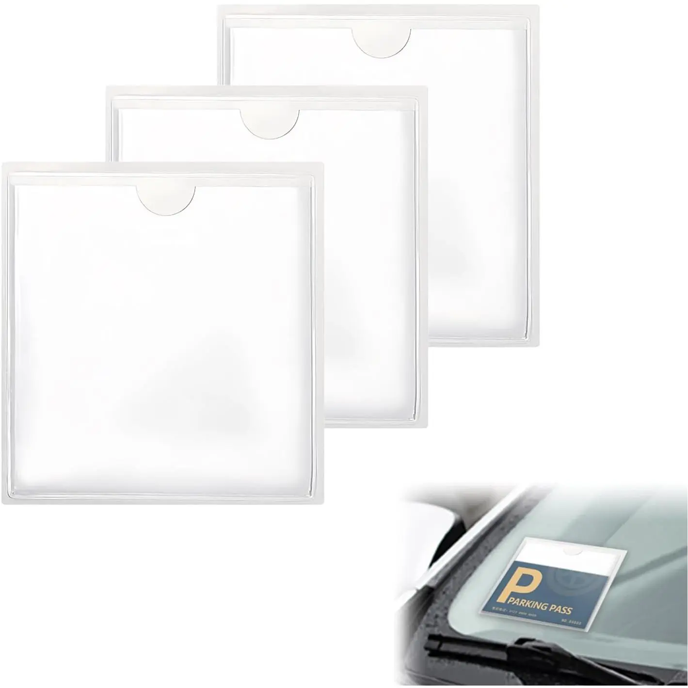 3 count Windshield Sticker Holder, Clear  Window Pass  Pockets | Self-Adhesive Parking Ticket Note Sleeve, Vinyl Badge Slot for Toll Tags,  Cards, Business Card, Easy Install