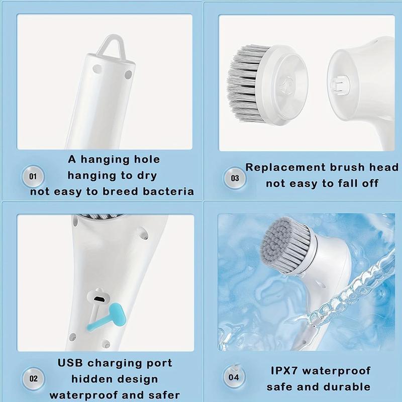 Electric Cleaning Brush Kit - 5 Replaceable Heads for Bathroom, Kitchen & Toilet - Powerful Household Scrubber
