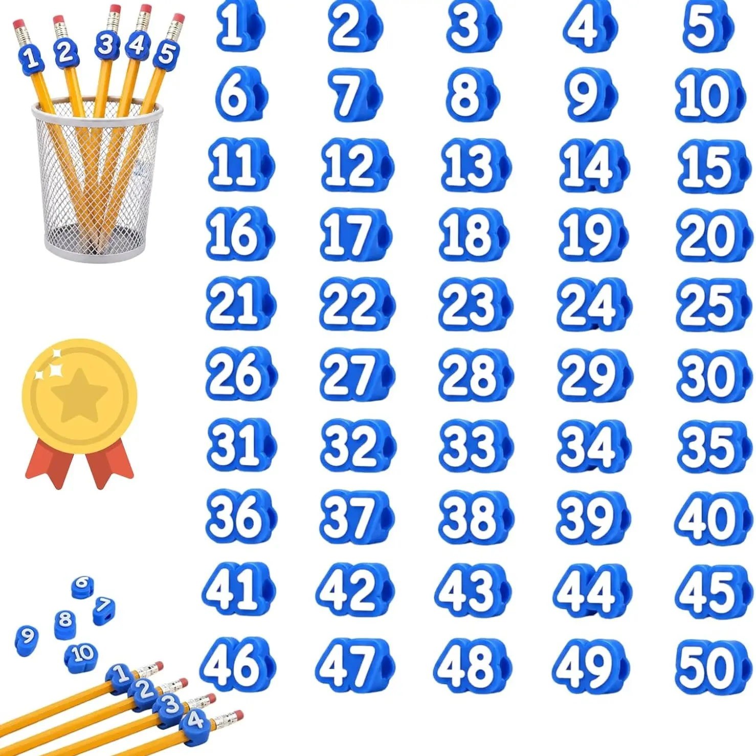 Reusable Numbered Pencil Caps 1-50, Teacher Classroom Management Supplies Anti-Loss Labels, Class Organization Marker Cap Set (no Pencils Included)