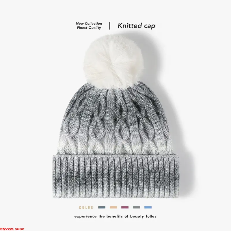 Women’s Ombre Cable Knit Pom Pom Beanie Soft Fleece Lined -Gradient Cable Knit Beanie with Pom Pom Fleece Lined Warm Winter Hat for Women Colorful Tie Dye Knitted Ski Cap Winter Hat Color Gradient Knitted Cap for Outdoor Ski Daily Wear sohochic