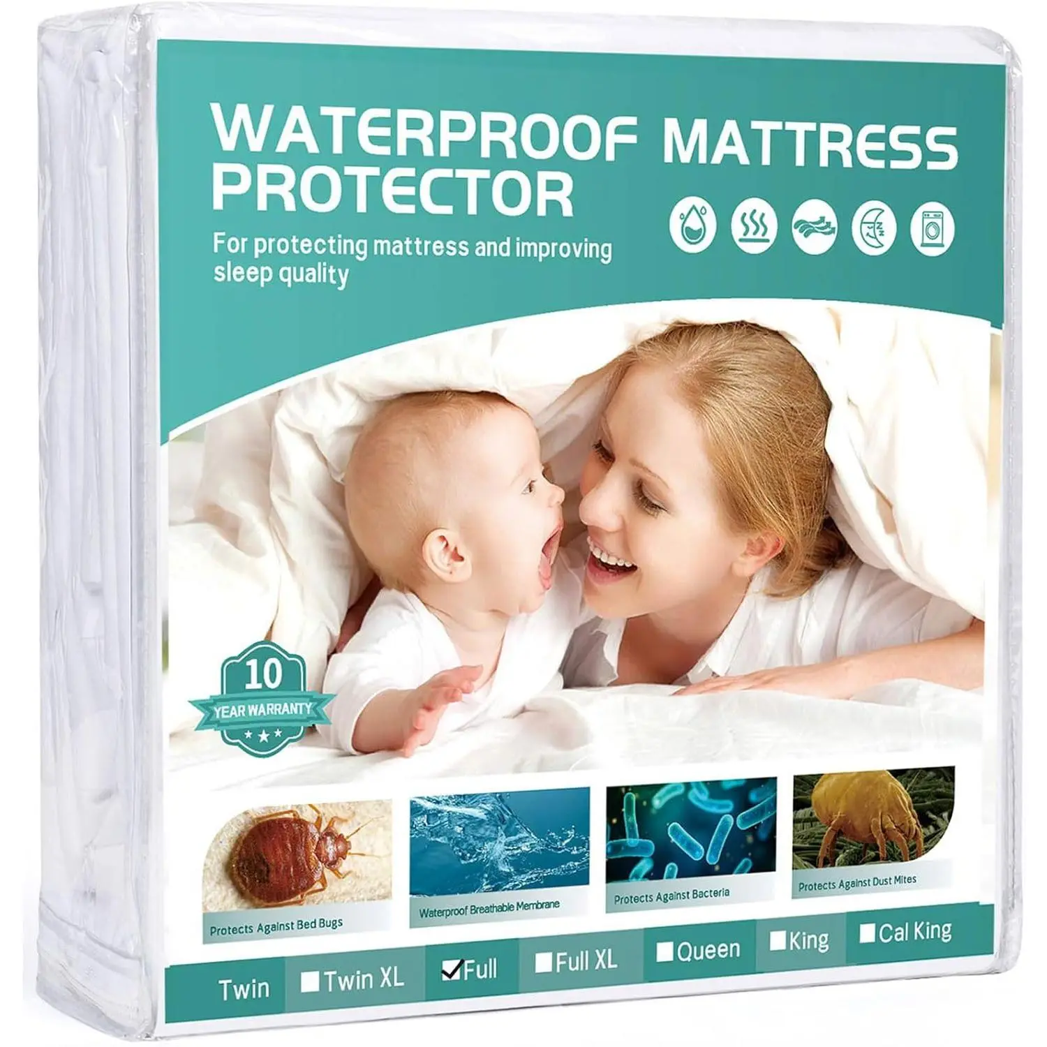 Full Size Mattress Protector 54x75 in【Fits for 6-18" Deep】 5-Sided Fitted Sheet Mattress Covers, Smooth Top Fabric with Elastic Band