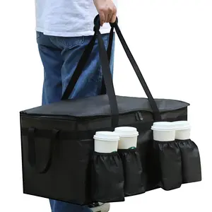 Catering Bag for doordash uber eats 22x14x13 Insulated Food Delivery Bag with Cup Holders/Drink Carriers Premium XXL for Beverages Grocery Pizza