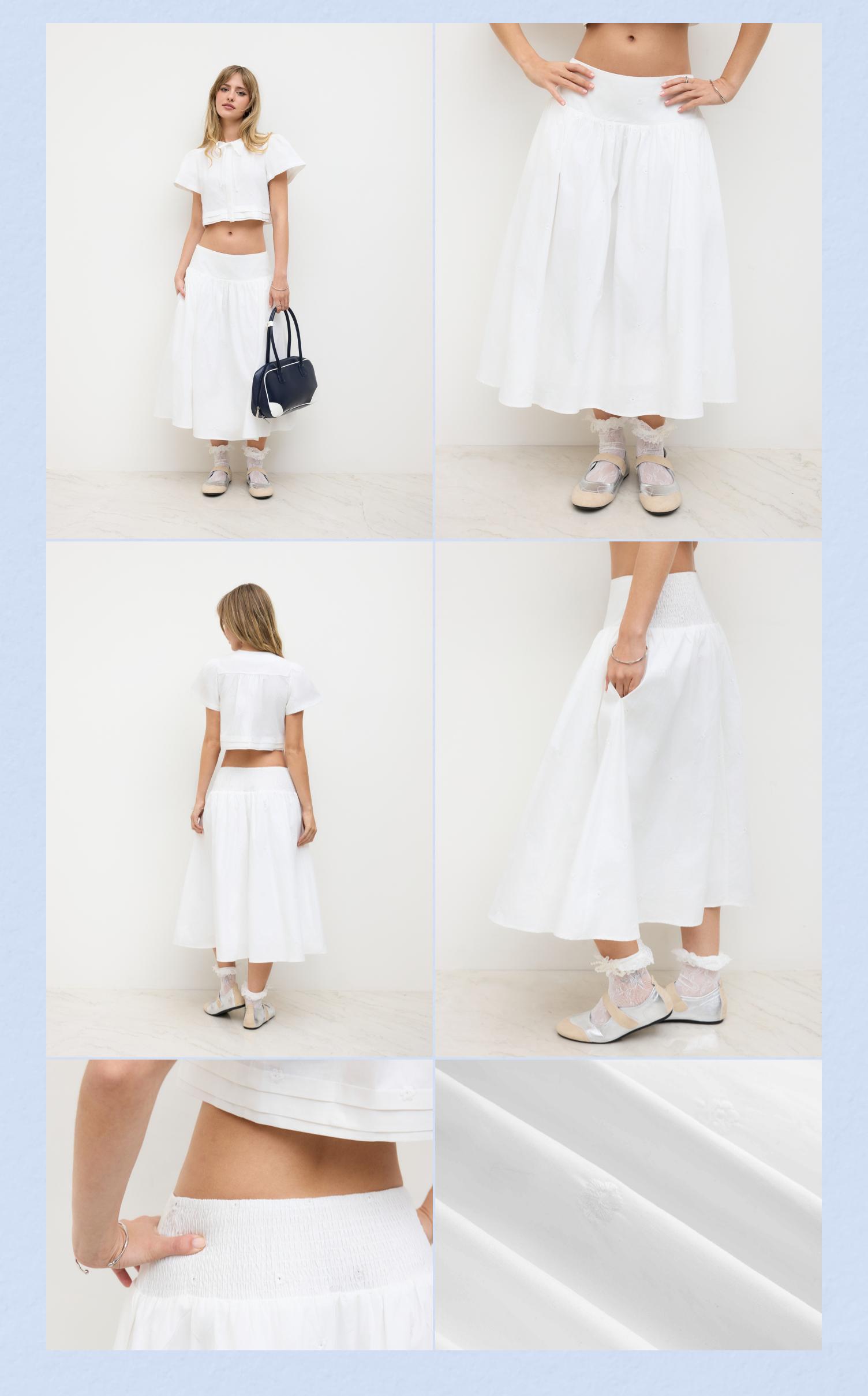 Women's Cotton Mid-Rise Floral Embroidery Midi Skirt - 2 Colors, Size 0-26