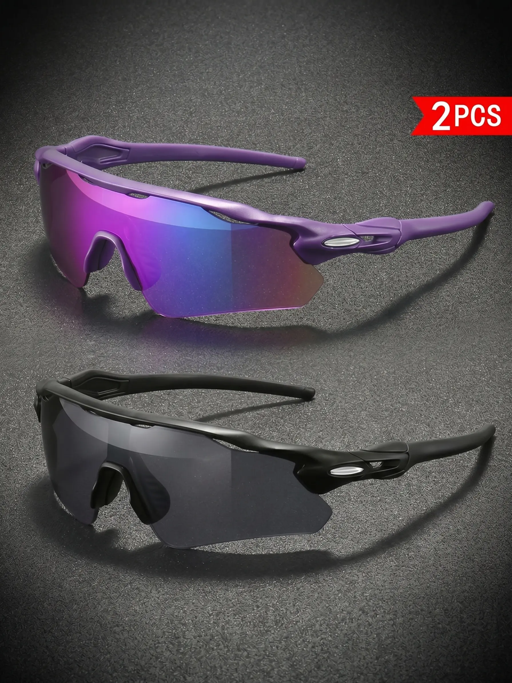 2 Pairs Sporty Sunglasses Set, Lightweight Colorful Coating, Outdoor Cycling Running, Unisex Sun Protection, All Seasons
