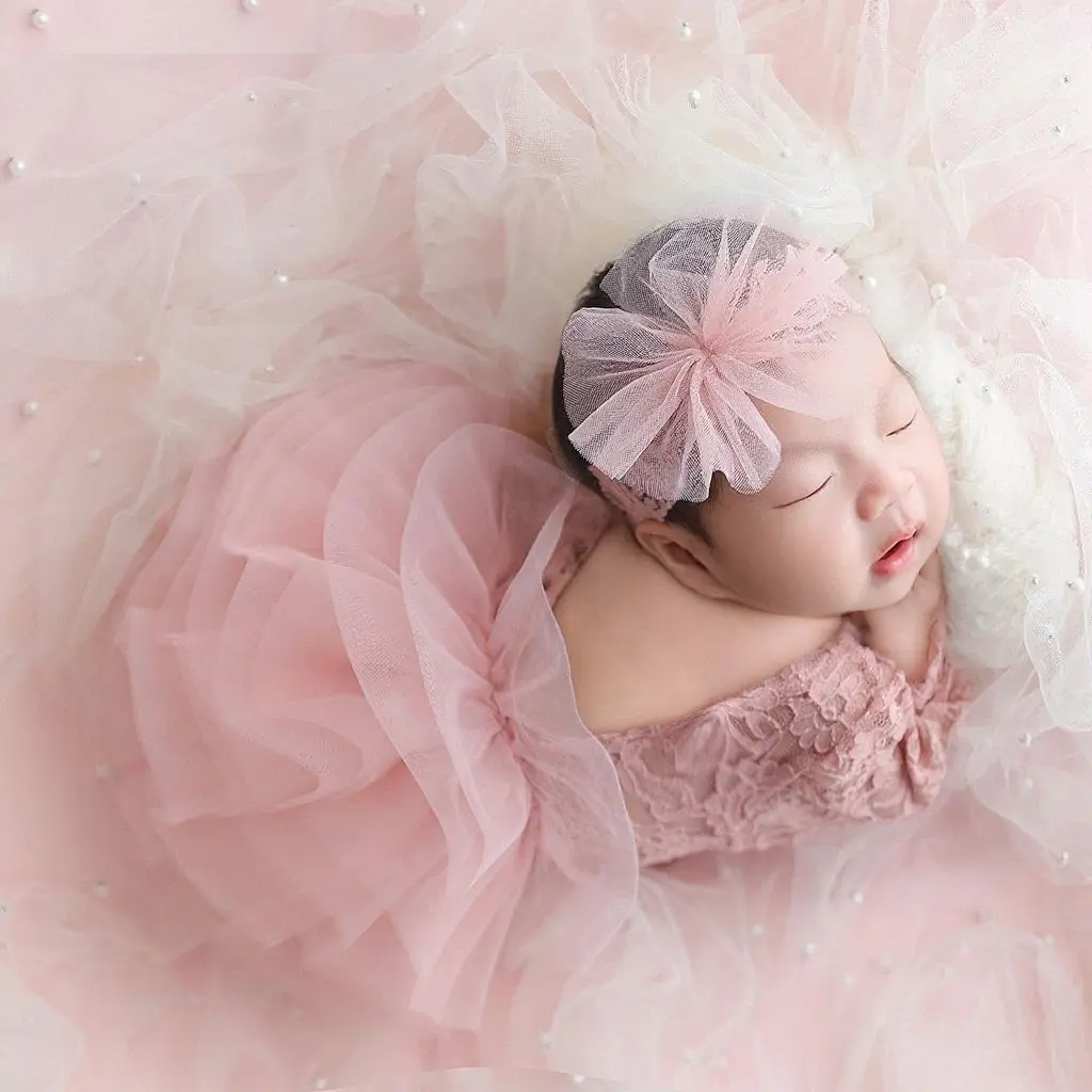 Newborn Photography Outfits Girl, Baby Girl Photoshoot Props, Newborn Cute Lace Romper with Headband for Photo Unique Gift Sets