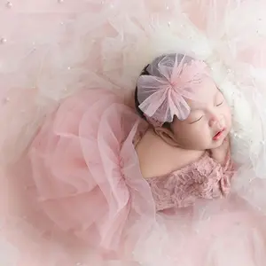 Newborn Photography Outfits Girl, Baby Girl Photoshoot Props, Newborn Cute Lace Romper with Headband for Photo Unique Gift Sets