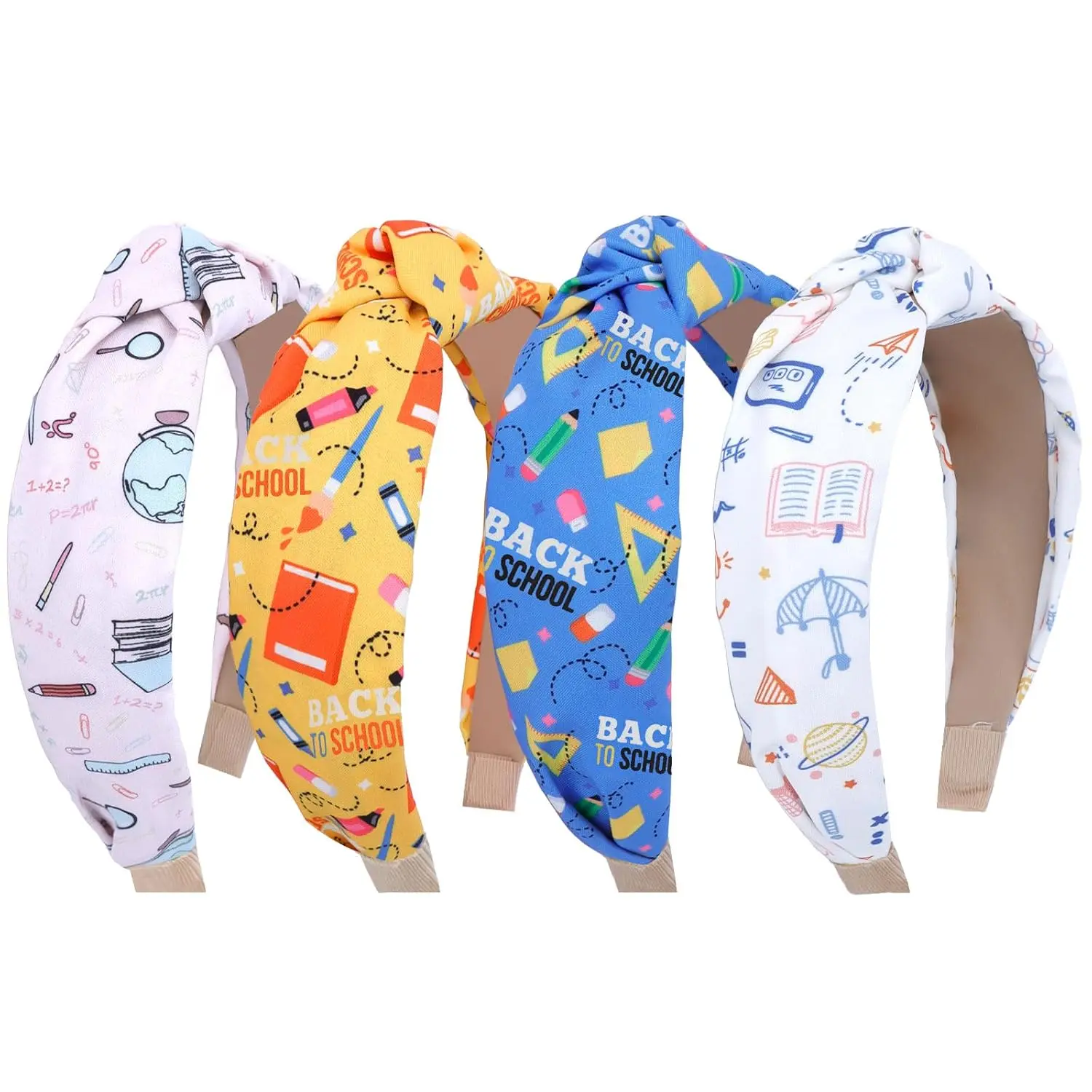 Women's Knotted Wide Thick Fabric Teacher Headbands, 4-Count Back-to-School Supplies, Teacher Appreciation Gifts