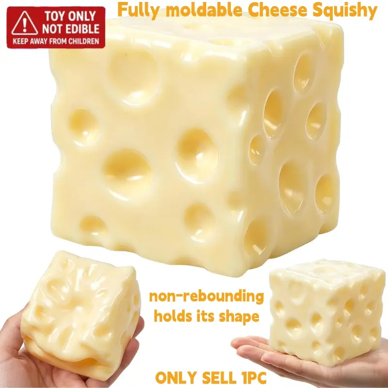 Cheese Cube Squishy Toy - Yellow, Soft Moldable Petroleum Jelly-Filled Squeeze Ball, 6cm/7cm Squishy Fidgets ASMR Stress Relief Toy , Unisex Anxiety Relief Sensory Toy