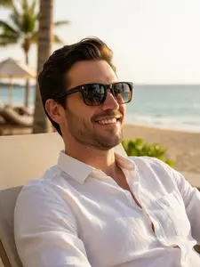 CATERSIDE Vintage Square Sunglasses with Packaging, High-End Acetate Temple Tips, Casual Style, Unisex, Perfect for Beach Weddings, Parties, Driving, Casual Shades