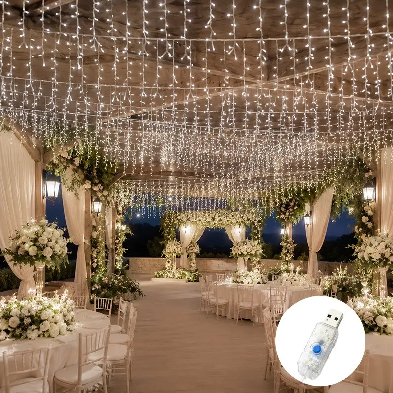 96led Fairy Waterfall Light String, Led Lighting, 8 Flash Modes, USB Powered, Outdoor Garden, Courtyard, Festival Starry Sky Lights, Wedding Party Decorations