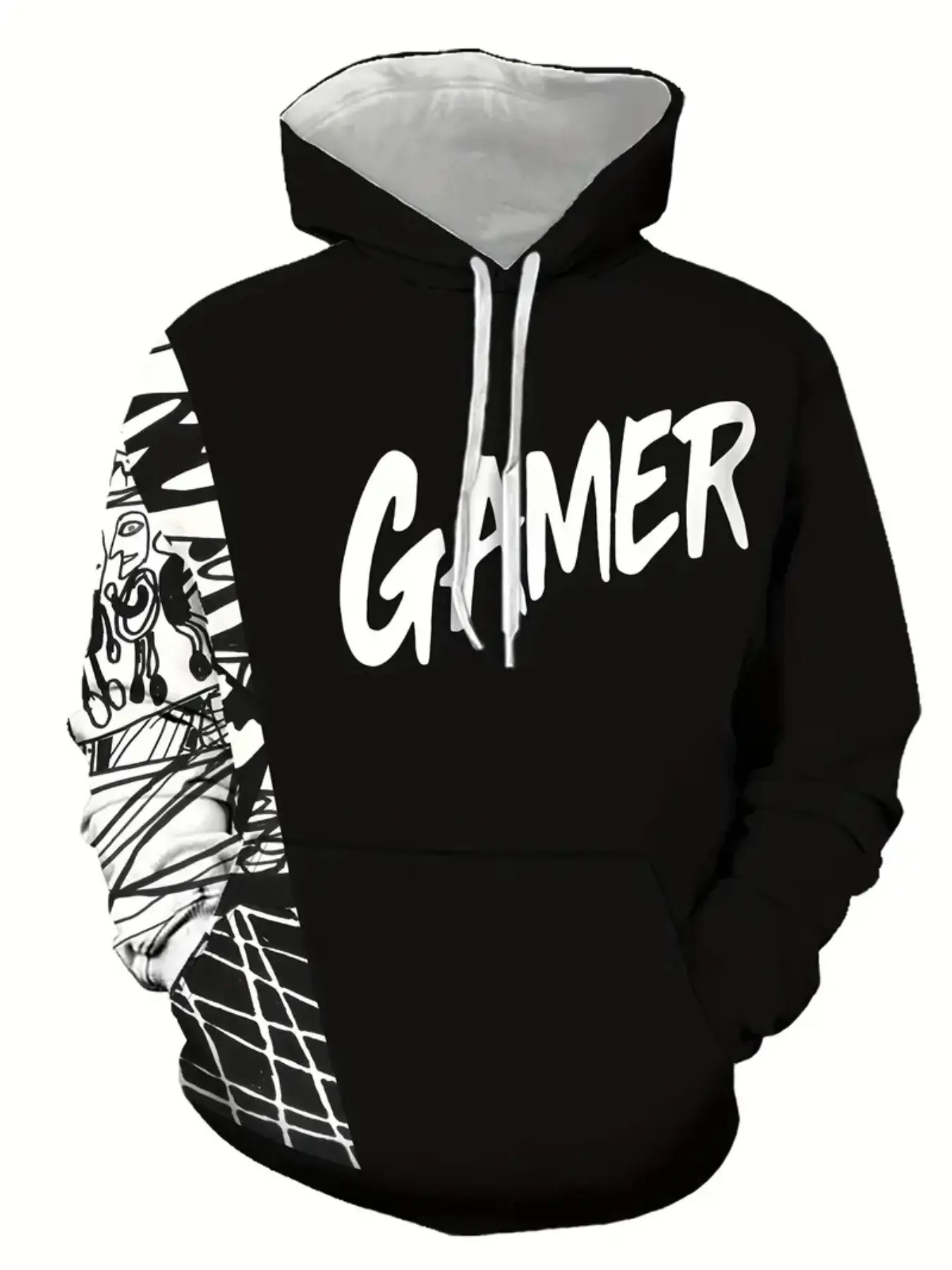 Men's Casual Comfortable Hooded Sweatshirt, All over Print, Slim-Fitting, Spring & Fall, Non-Outer Vest, Unlined, Fashionable Design, Casual Graphic Streetwear