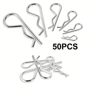 50pcs Cotter Pins Assortment Kit, R Clips, 6 Sizes Spring Fasteners, Hitch Pin for Trailer Locking, Lawn Mowers, Trucks