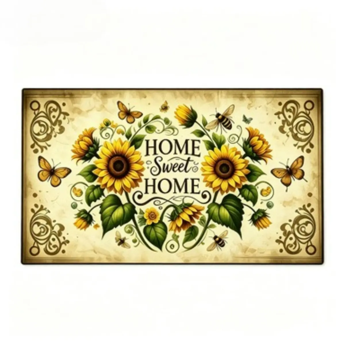 Sunflower Welcome Home Sweet Home Metal Sign, Rustic Farmhouse Wall Decor, Vintage Floral Garden Sign with Butterfly Bee Design, Country Home Hanging Plaque for Front Door, Porch, Kitchen, Living Room, Bedroom Decoration