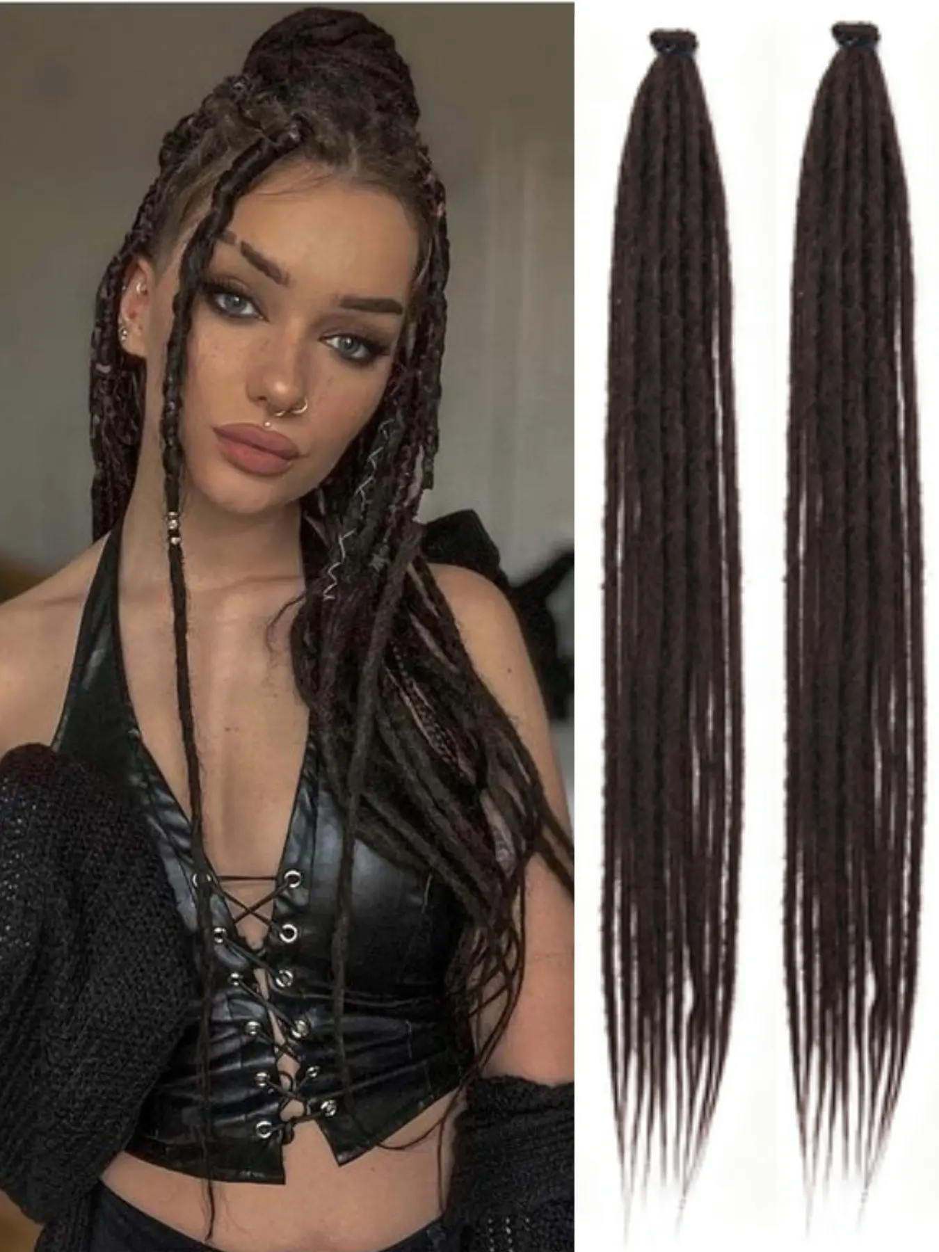 20 Strands Thin Synthetic Dreads Extensions 32 Inch Hippie Dreadlock 0.6 cm Width Loc Extensions Handmade Reggae Style Crochet Braiding Hair