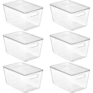 6 Pack Clear Stackable Storage Bins with Lids, Large Plastic Containers with Handle for Pantry Organizer and Storage,Perfect for Bathroom,Cabinet,Kitchen,Fridge,Closet Organization
