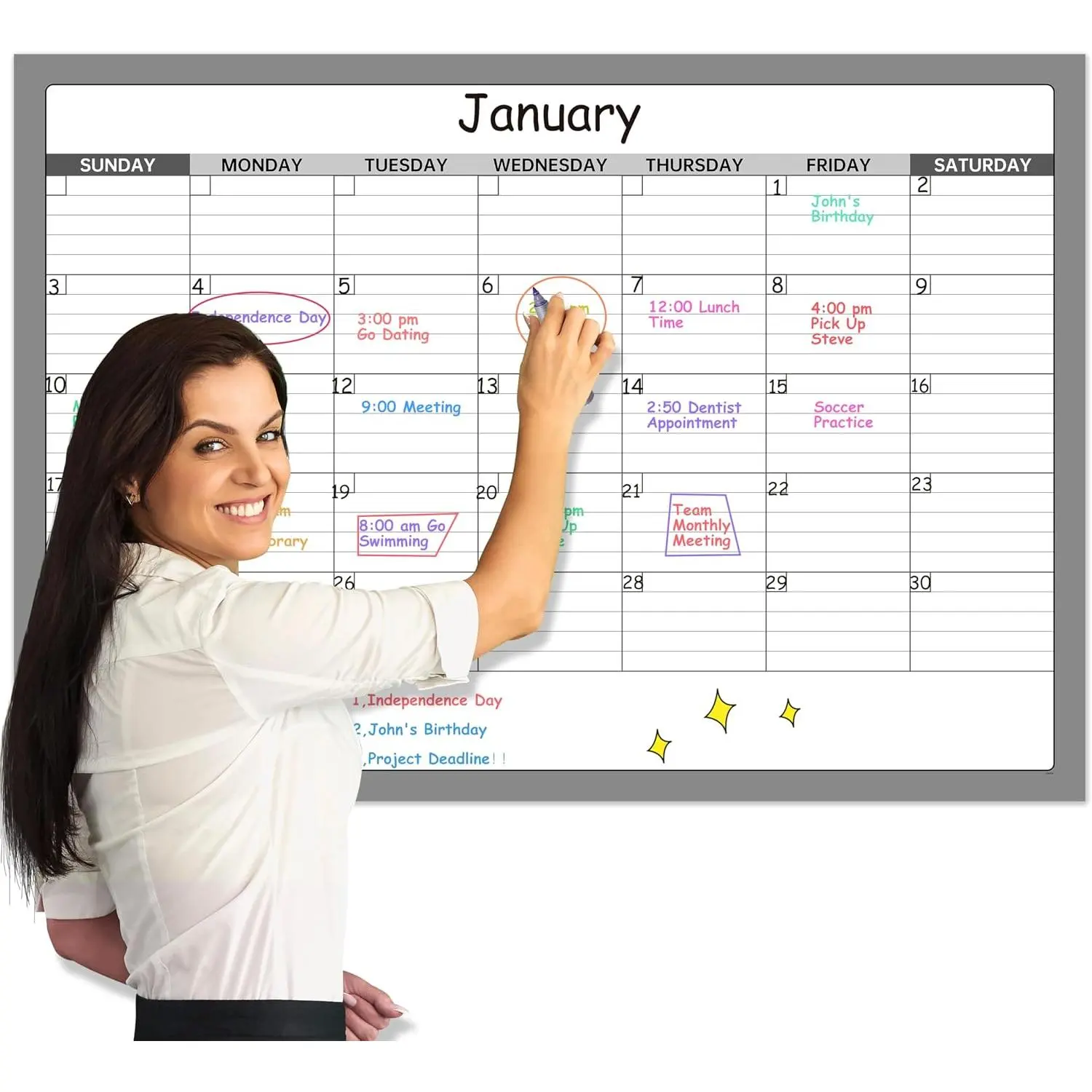 Undated Large Dry Erase Calendar - 40" x 28", Folded Laminated Paper Wall Calendar, Not White Board, Blank  Calendar Planner with Notes Section, Stickers,  for , Office, Classroom