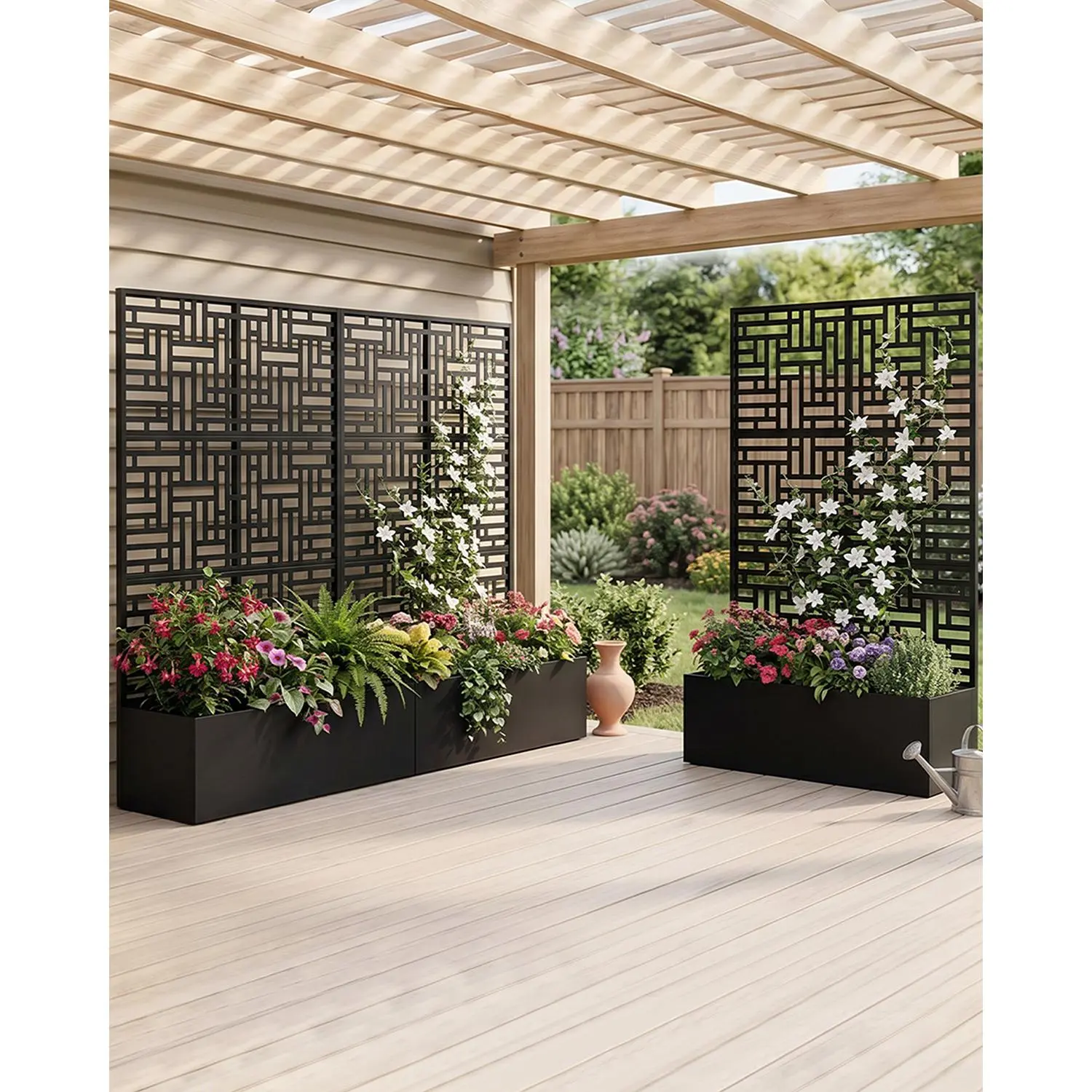 Garvee 3-in-1 71" Metal Elevated Planter Box with Trellis - 44" W x 16" D x 71" H, 26 Gal, Outdoor All-Weather Garden Planters, Privacy Screen, Drainage Holes, Ideal for Climbing Plants - Black