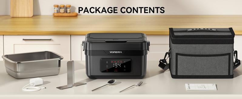 Yofidra Stylish Cordless Portable Electric Heated Lunch Box 1.5L-6 Cups Self-Heating with 10000mAh Battery Timer & Temp Control Food Warmer for Adults Office Outdoor Black Tableware Meal Prep Containers Stainless Steel Bento Square