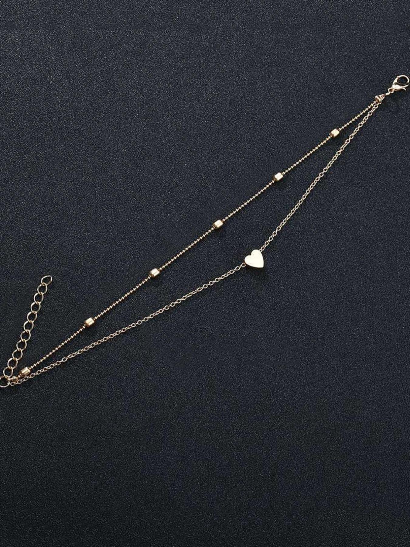 Women's Summer Beach Vacation Heart Design Anklet, Fashionable Simple Star Beaded Ankle Bracelet, Multi-Layer Pearl Chain Jewelry