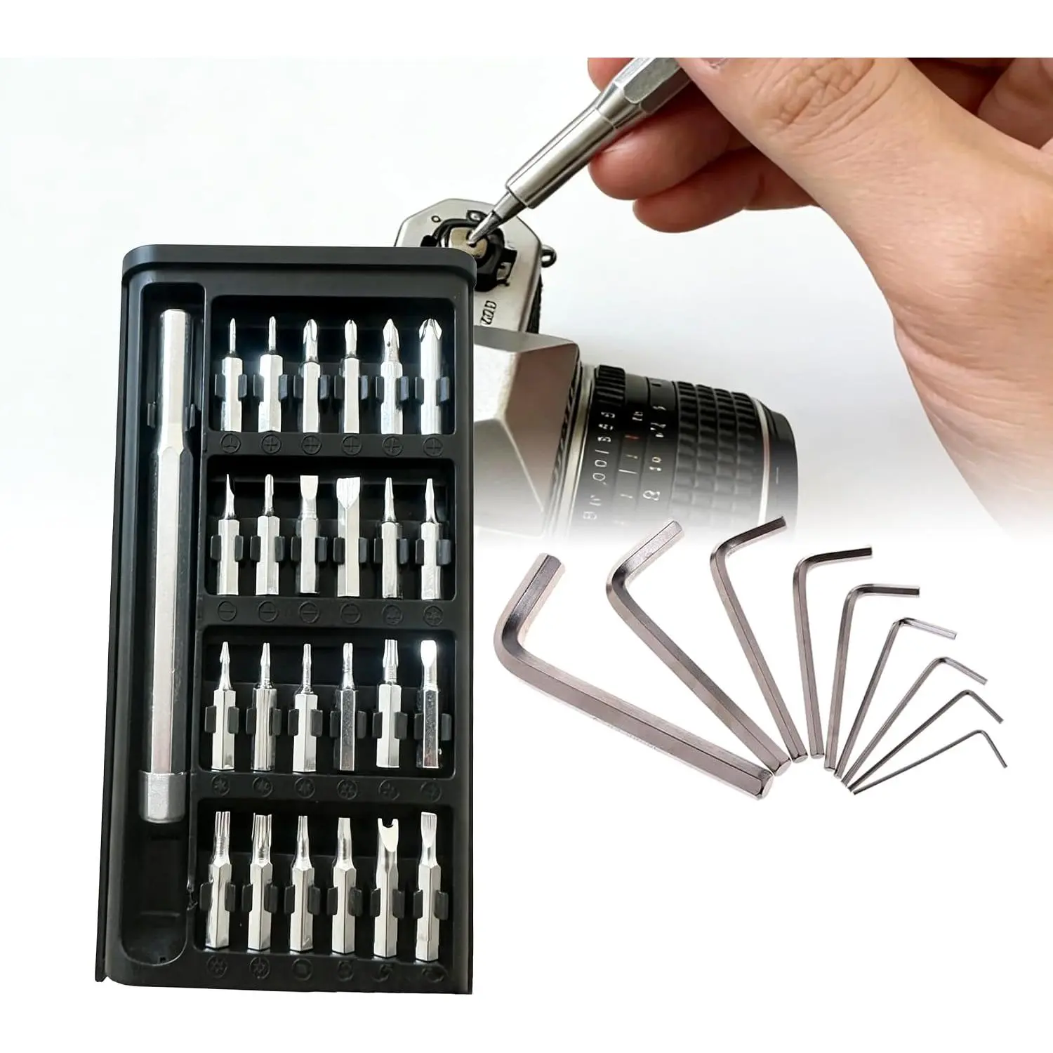 33 in 1 Precision  Set with 9 count L-Shaped Hex Key Set, Professional Multi-Function Repair Tool Kit for Eyeglasses,Watches,Smartphones,Bicycles,Compute, Tool (,Hex Wrench)