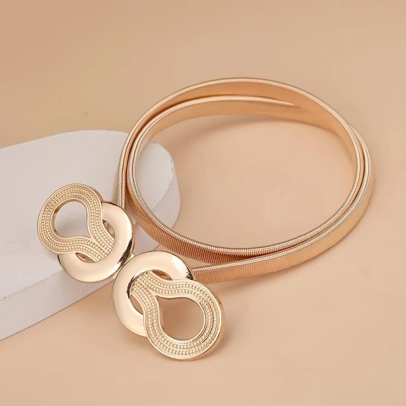New Summer Women's Elastic Belt, Gold with Silver Belt, Can Be Paired with Dresses and Jumpsuits, Decorated with Spring Chain Design, Multi-functional