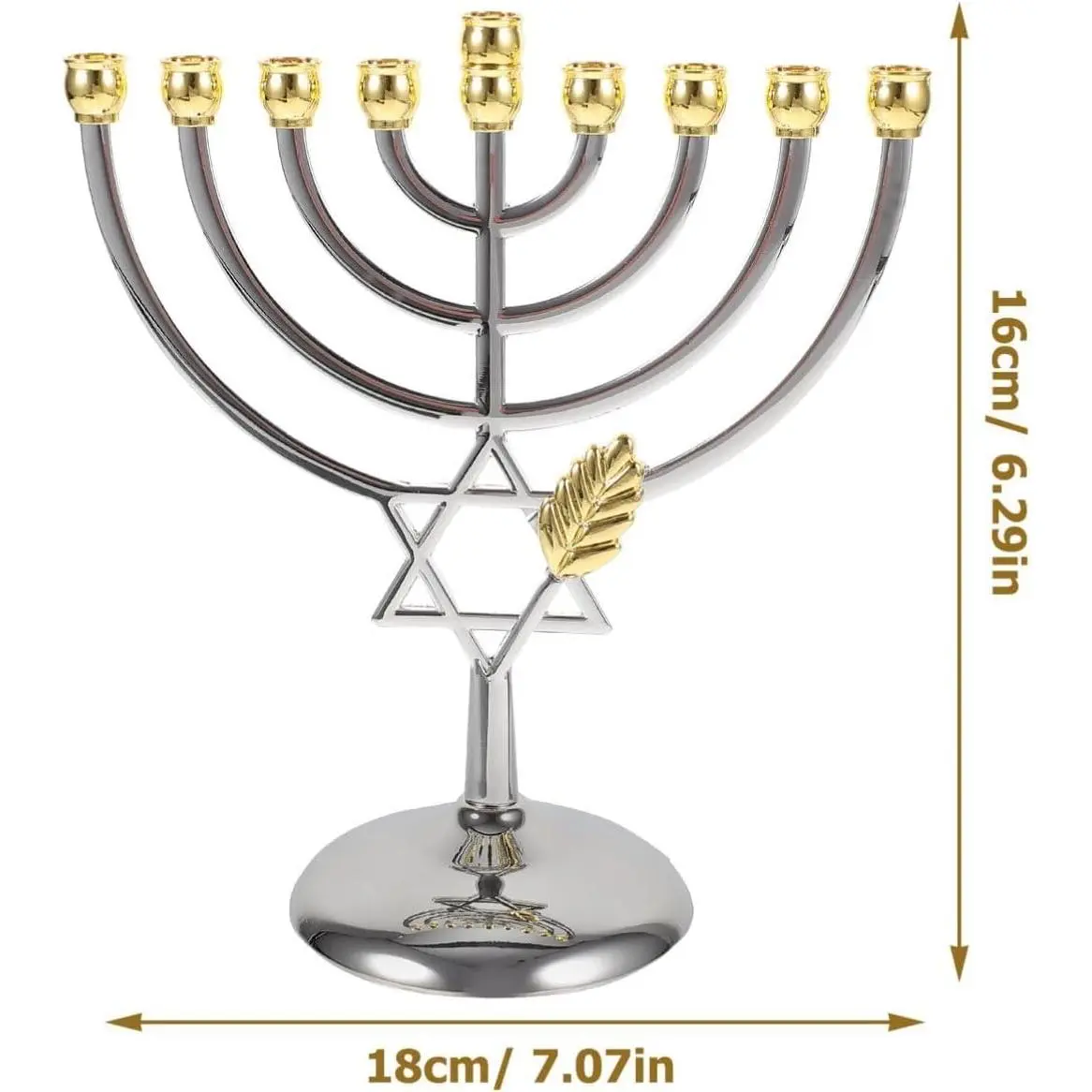 Golden 7-Branch Hanukkah Menorah Candle Holder - Jerusalem Candlestick for Jewish Holiday Party, Home Holiday Decor Table Centerpiece Ornaments