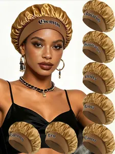 1 Pack Dark Brown Satin Hair Care Sleep Bonnet Anti-frizz Silk Sleep Cap For Hair Care At Home, 12 Zodiac Patterned Satin Sleep Cap , Special Head Cap For Evening Washing, Anti-Frizz Head Cover For Skincare Hair Wrap For Nightly Brush Teeth
