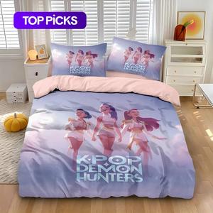 3-piece set (1 quilt cover + 2 pillowcases, coreless) kpop d-demon hunters girl group poster element printed quilt cover set, soft and comfortable bedding set, suitable for all room use, can be used in all seasons, room decoration, suitable as a fan gift