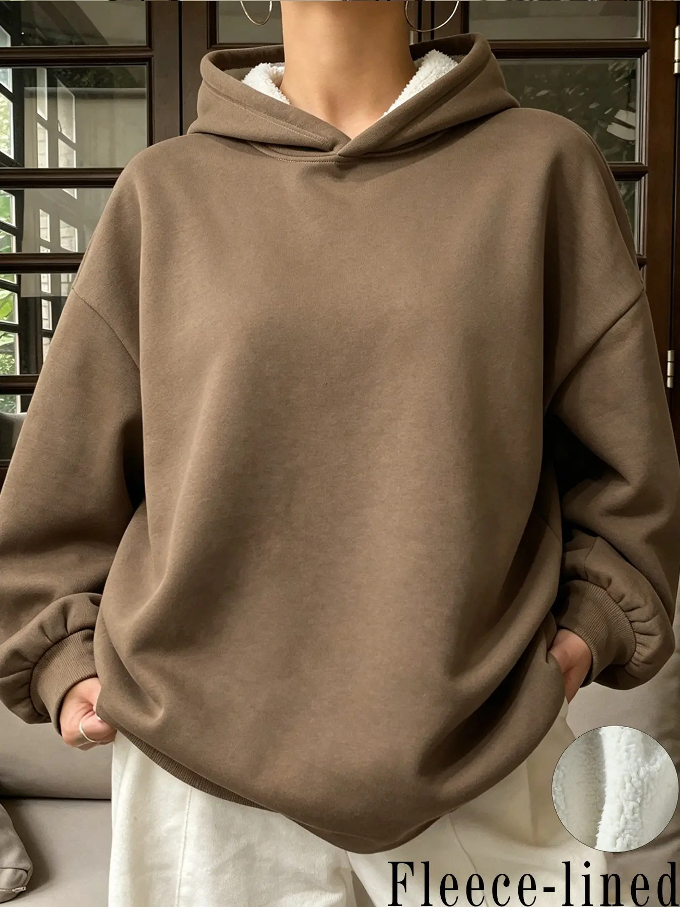 Women Oversized Loose Sherpa Lined Pullover Hoodie, Drop Shoulder Long Sleeve Thick Warm Baggy Sweatshirt, Quiet Luxury Clean Girl Streetwear Casual Basic Top, Lounge Campus Daily Winter Cozy Hoodies For Teen Women, Viral TikTok Lazy Aesthetic Fashion Top