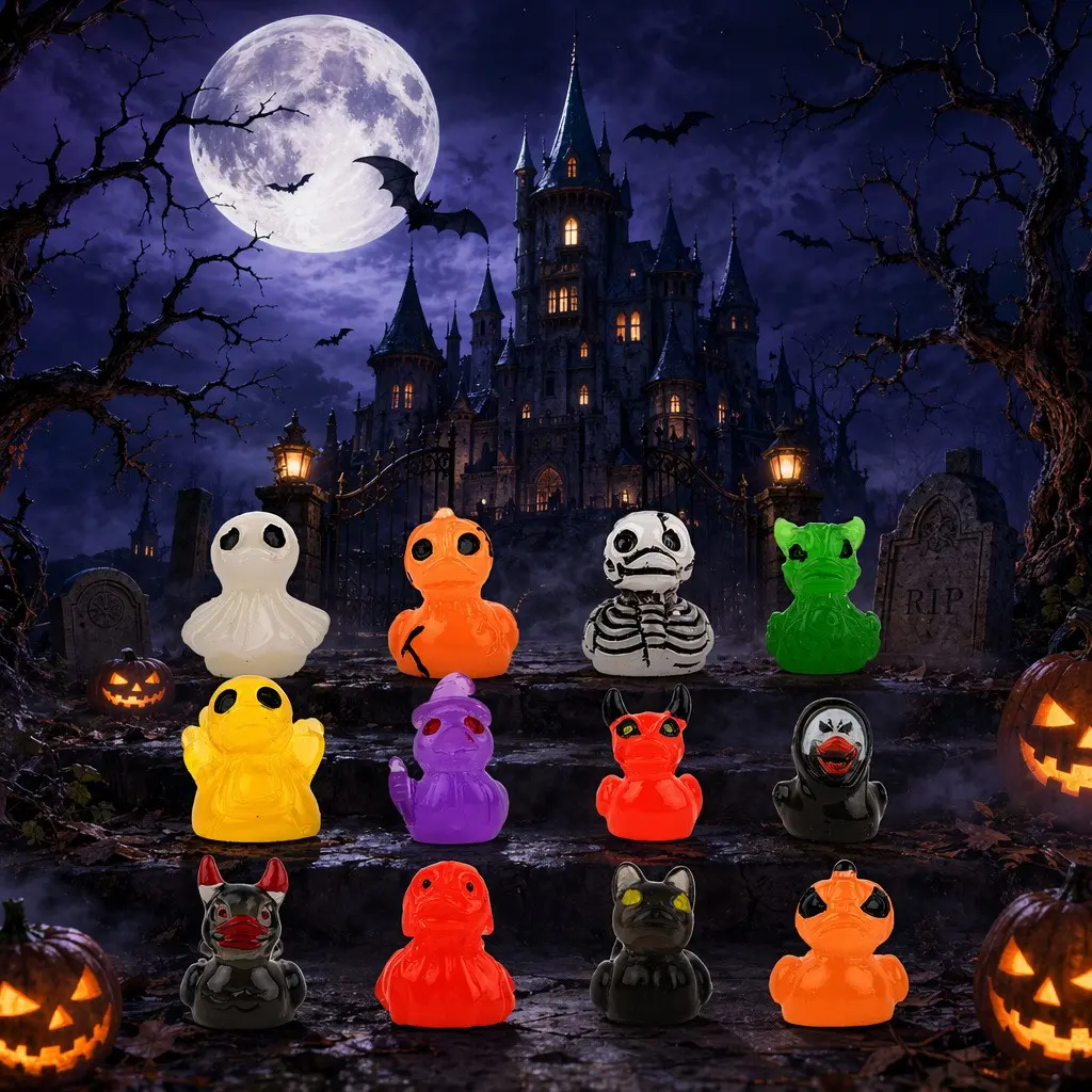 12pcs Halloween Resin Ducks, Horror Devil Duck and Skull Duck, Perfect for Halloween Decor, Tabletop, Garden, Party Gifts