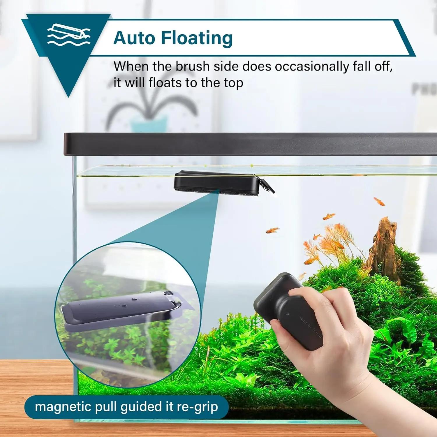 Aquarium Magnetic Glass Cleaner, Algae Scraper for Fish Tank Cleaning with Two Detachable Blade, Magnet Floating Design Scrubbing Brush