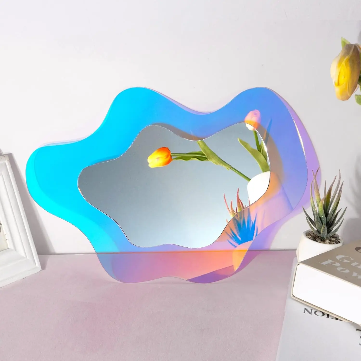Irregular Wall Mirror Wavy  Rainbow Mirror Room Decor Aesthetic Mirrors Amorphic  Retro Mirrors for Bedroom Living Room Bathroom Entryway Wall Decor ( Clouds Style, 15.5 x 10.5 Inches )