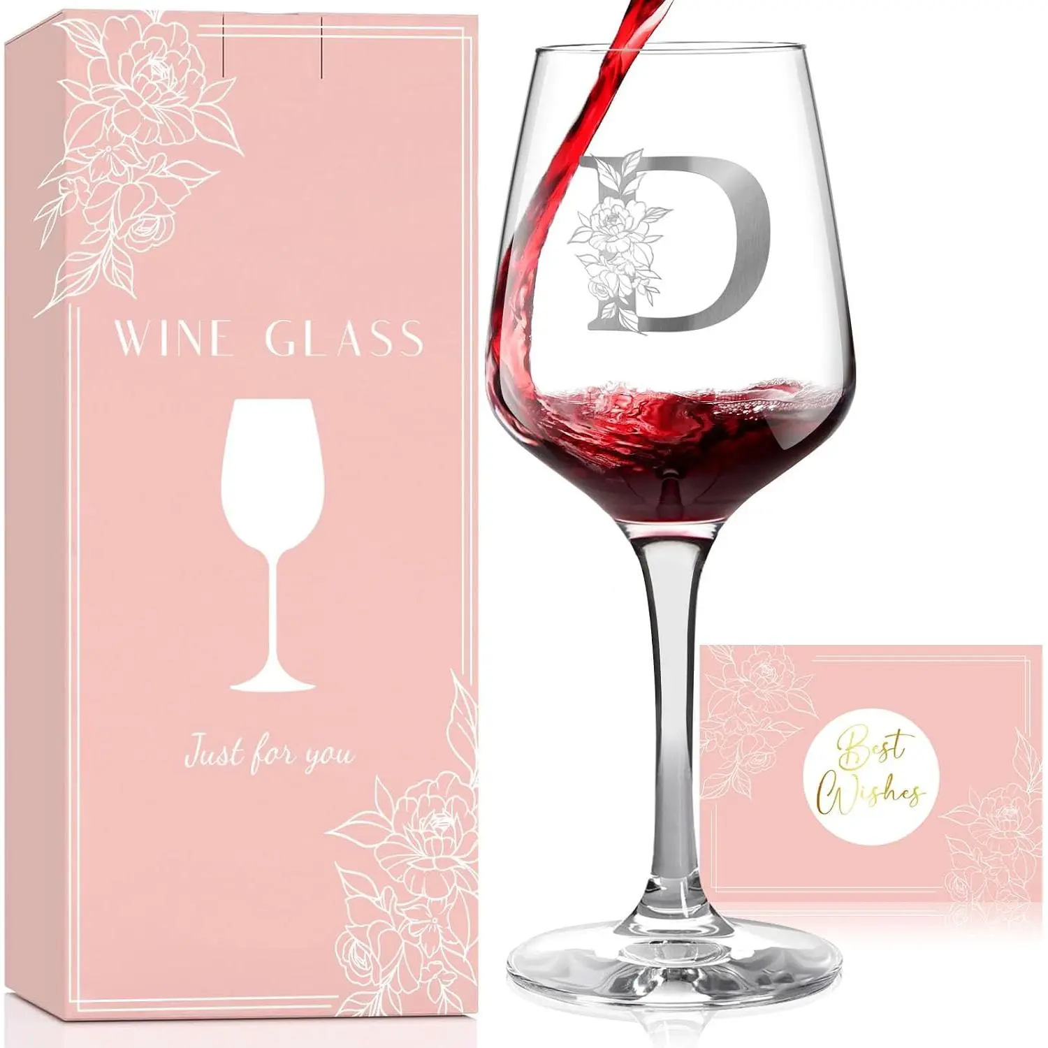 Monogrammed  Glass Gifts for Women, Personalized A-Z  Glass Customized  for Women,  Birthday  Day Gifts for Mom, Her, Wife,
